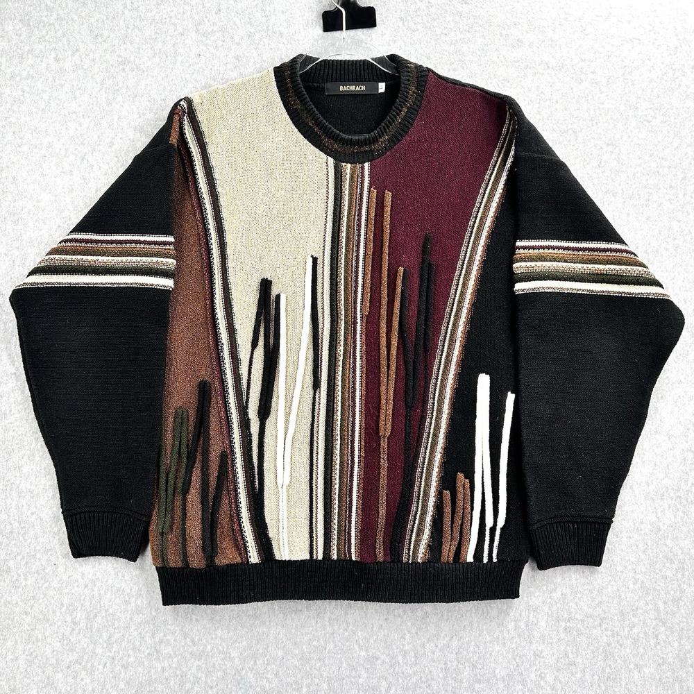Vintage 90's Bachrach Textured Sweater All Over 3D Print Mens Large Made in USA